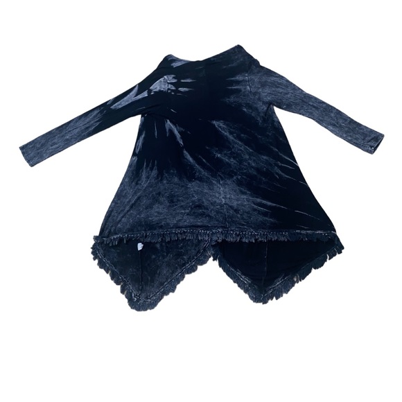 American Age Open Front Boho Fringe Acid Wash Black Tie Dye Cardigan Sz Small - Picture 11 of 16